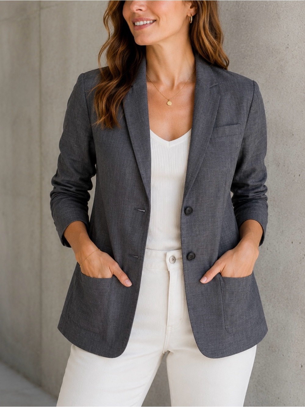 Lucky Brand Linen Cotton Blazer Gray Women’s Size S Tailored Business Casual